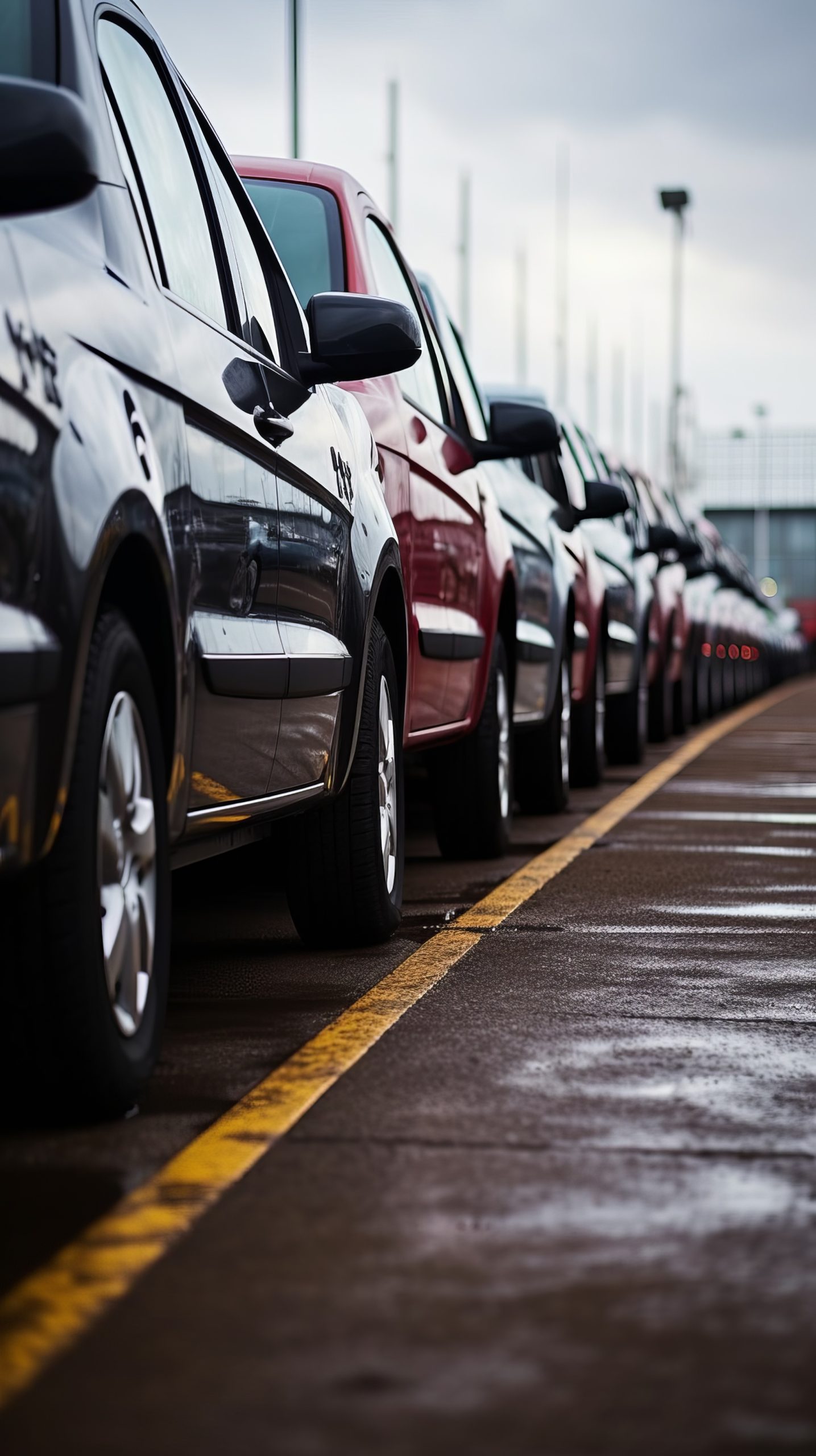 A row of cars parked in a parking lot